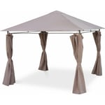 Sweeek - Tonnelle 3x3 m - Elusa - Toile taupe - Pergola avec rideaux. tente de jardin. barnum. chapiteau. réception