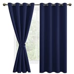 DWCN Navy Blue Blackout Curtains with Tiebacks for Bedroom Thermal Insulated Solid Eyelet Curtains for Living Room,2 Panels,52" Wide x 63" Drop