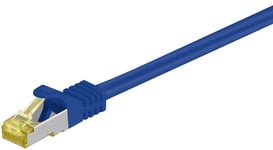 RJ45 Câble patch avec Cat 7 rohkabel, double blindage, S-FTP jusqu'à 600 MHz câble en cuivre sans halogène, prise, contacts plaqués or, 3 m, bleu