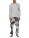 Ekouaer Pyjama Long en Coton pour Homme, Ensemble de vêtements de Nuit à col Rond, Chemise à Manches Longues et Pantalon de Pyjama Deux pièces avec Poche Gris S