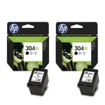 2x Original HP 304XL Black Ink Cartridges For ENVY 5030 Inkjet Printer N9K08AE