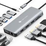 Multiport Docking Station 12 en 1, Hub USB C vers Double HDMI, USB x 4, PD 100W, Ethernet RJ45, Lecteur de Carte SD/TF, Station d'accueil pour MacBook Air Pro HP Dell XPS.[S1004]