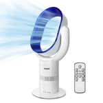 Acoolir Cooling Fan, Leafless Silent Fan, Oscillating Tower Fan with Remote Control, 9 Hour Timer 10 Speed/Wind Settings, Air Circulator with Sleep-Timer Funktion for Office, Bedroom (Blue, 2A)