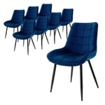 Lot de 8 chaises salle à manger en bleu foncé velours pieds acier noir 120 kg