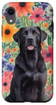 iPhone XR Watercolor Black Labrador with Bright Floral Design Case