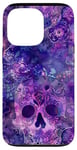 Coque pour iPhone 13 Pro Aquarelle violette ethnique horreur bleu feu flamme crâne