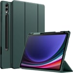 Coque Pour Samsung Galaxy Tab S10 Plus/Tab S9 Plus 12,4 Pouces Avec S Pen Porte-Stylet, Tablette Étui Housse De Protection En Tpu Souple À Trois Volets Support (Vert Nuit)