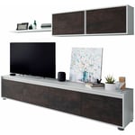 Tendencio - Ensemble Meuble tv Scandinave Alino Style Industriel Avec Meuble Haut Et Effet Bois Vieilli