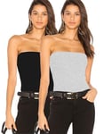 Pafnny Tube Tops with Built in Bra Cotton Strapless Camisoles for Women Bandeau Tops, Black+Gray, XL