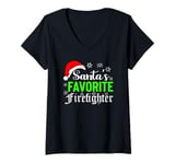 Womens Firefighter Gift Fireman Fire station Santa Xmas Christmas V-Neck T-Shirt