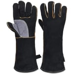 Gants résistants au feu et à la Chaleur extrêmes, Cuir avec Coutures en Kevlar, Parfaits pour cheminée, poêle, Four, Grill, soudage, Barbecue, mig,