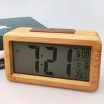 Réveil numérique radio-piloté horloge de table réveil étanche en bois massif avec thermomètre, calendrier et fonction snooze - bambou
