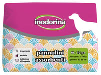 Inodorina, Couches absorbantes jetables, Technologie Respirante et indicateur de mouille, avec Trou pour Queue et ailettes Longues, pour Chiens pesant 5-10 kg, Taille M, 12 pièces