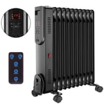 2500W Oil Filled Radiator, 11 Fin Adjustable Heater with Timer Remote Control