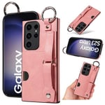 samsung Samsung Galaxy S23 Ultra Hand Strap PU Card Case Pink