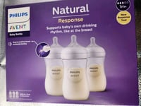 Philips Avent Natural Response Baby Bottle - 3 x 260ml Baby Milk Bottle for 1m+