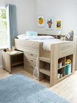 Very Home Aspen Mid Sleeper Bed Frame with Desk, Drawers and Shelves plus Mattress Options (Buy and SAVE!) - Natural - Bed Frame With Premium Mattress, Natural, Size Single 3Ft