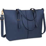 NUBILY Sac Cabas Femmes Sac à Main en PU Cuir Sac de Cours Sac Ordinateur Portable 15.6 inch Grand Imperméable Sac Bandoulière Voyage Sac à épaule Bleu