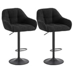 WOLTU Tabouret de Bar, Lot de 2, Chaise de Bar, Tabouret Bar Réglable en Hauteur, Siège Rembourré Pivotant, avec Dossier, Repose-Pieds, Chenille+Velours Côtelé, Noir, BH400sz-2