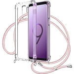 Coque Collier Tour de Cou Mobile Samsung Galaxy S9 Plus étui avec Sangle pour Tenir Suspension Coque Lanyard Sangle Chaîne Housse en Silicone avec Collier Transparent