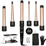 janelove Hair Curler, Curling Wand,6 in 1 Hair Iron Set for Long/Short Hair, with 5 Interchangeable Ceramic Barrel,Include Large/Small Hair Waver,Hair Crimpers with Heat Resistant Glove