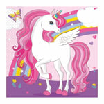 Pappersservett Unicorn Regnbåge 33x33cm 20-pack Rosa