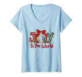 Womens Joy To The World Baby Jesus In the Manger Christmas V-Neck T-Shirt