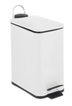 Optimal Products 5L Pedal Bin Slim Lid Soft Close Brush Holder Home Office Waste Paper Dustbin (5L WHITE BIN ONLY)