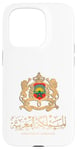 Coque pour iPhone 15 Pro Emblème doré du Royaume du Maroc avec drapeau du Maroc