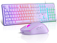 Gk970 Clavier Et Souris De Jeu Filaire Rétroéclairé Et Souris De Jeu Rose, Clavier Pc Et Souris Dpi Réglable Pour Pc/Ordinateur Portable/Mac (Violet)