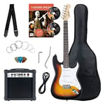 Rocktile Banger's Pack Guitare electrique - Ensemble de Guitare électrique Sunburst - Kit avec Ampli de 25 W, Housse, Sangle, Câble, Cordes et Médiators - Marron (Vintage Sunburst)