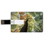 32G USB Flash Drives Credit Card Shape Tree Memory Stick Bank Card Style Ancient Forest in Autumn Green Nature Deciduous Foliage Growth Eco,Light Green Dark Brown Yellow Waterproof Pen Thumb Lovely Ju