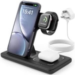 Wireless Charger, 3 in 1 Charging Station, 15W Qi Fast Foldable Magnetic Stand Dock Replacement for iPhone 16 15 14 13 12 11 Pro Max XS XR X, Watch 10 9 8 7 6 5 4 3 SE, Earbuds 4 3 Pro(With Adapter)