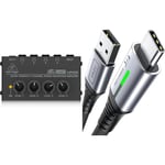 Behringer MICROAMP HA400 Ultra-Compact 4 Channel Stereo Headphone Amplifier & INIU USB C Charger Cable 2m 3.1A Type C Cable Fast Charging, Braided USB A to USB-C Phone Charger