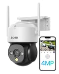 ZOSI 2.5K 4MP Camera de Surveillance WiFi Extérieure, 360° Plug-in Caméra PT sans Fil, Détection de Personne Suivi Automatique, Alarme Sonore et Lumineuse, Audio Bidirectionnel, Stockage Cloud