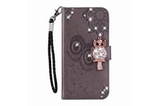 OEM Coque et étui téléphone mobile Oem Etui folio motif hibou brillant pour samsung galaxy j7 2018 (us version) - gris