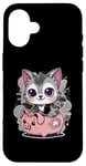 Coque pour iPhone 16 Chat kawaii avec tirelire