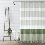 Awellife Rideau de Douche bohème Vert Sauge pour Salle de Bain – Rideau de Douche à Rayures – 183 x 183 cm – Lin Rustique