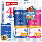 JDiction Fast Curing Epoxy Resin, 4 Hours Demold Upgrade Formula, 20oz / 600ml Fast Curing and Bubble Free Epoxy Resin, Crystal Clear Epoxy Resin Kit Self Leveling for Art, Craft, Jewelry Making