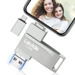 Cle USB pour Phone,Levida Clé USB 256 go,Photo Stick,4 en 1 Clef USB 3.0,USB Stick pour iOS/Smartphone/Pad/PC(Mémoire Mobile,Sauvegarde Automatique et Transfert Photos),Argent Clair