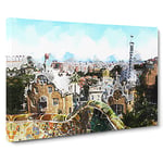 Parc Guell Gaudi In Barcelona Spain In Abstract Modern Art Canvas Wall Art Print Ready to Hang, Framed Picture for Living Room Bedroom Home Office Décor, 20x14 Inch (50x35 cm)