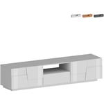 Support moderne pour télévision mobile avec 4 portes et un tiroir 220x45x46cm Chiron Couleur: Blanc brillant