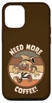 Coque pour iPhone 12/12 Pro Cafetière rétro vintage avec inscription « Running Need More Coffee »