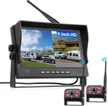 Kit de Caméra de Recul sans Fil IPS HD 9 Pouces avec 2 caméras, 4 Écrans, BSD, DVR, IP68 Caméra de Recul Étanche avec Vision Nocturne pour Camion, Buses, Remorques et Camping-Cars