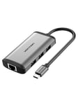 Vention Type-C to HDMI/USB3.0*3/RJ45/PD Converter 0.15M Gray Metal Type USB hub - 6 satamat - USB 3.0 - hopea