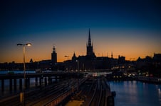 Silhouette of Stockholm cityscape skyline at sunset dusk Sweden