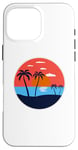 Coque pour iPhone 16 Pro Max Icon Coucher de soleil d'été et de plage avec palmiers