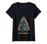 Womens Vintage Christmas Tree Artistic Flair for Holiday Spirit V-Neck T-Shirt