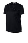 Nike W Nk Miler Top Vneck T-Shirt Femme, Noir (Black/Reflective Silv 010), FR : M (Taille Fabricant : M)