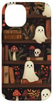 iPhone 14 Cute and Spooky Ghost Floral Book Shelves Case